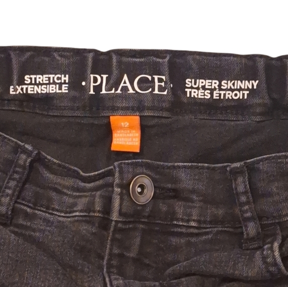 Children's Place jeans size 12 super skin ny stretch adjustable waistband black - Picture 2 of 3